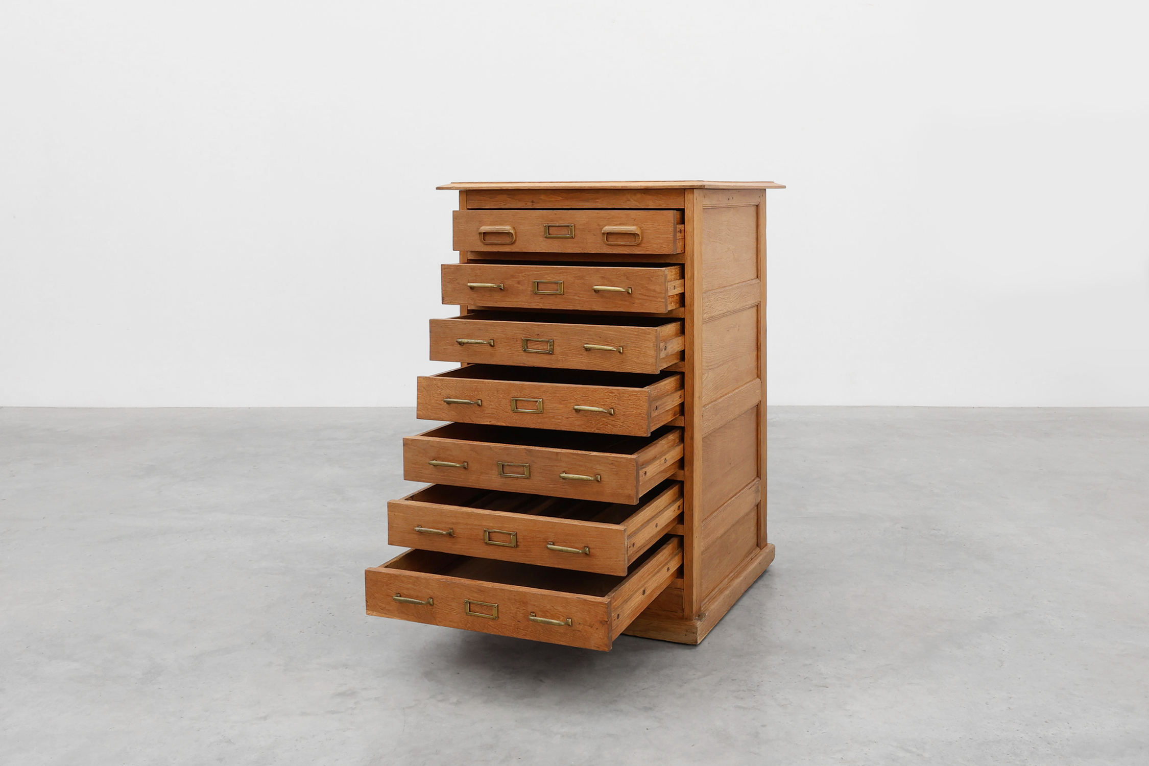 Industrial Oak Filing Cabinet with Brass Handles, United Kingdom, 1920sthumbnail